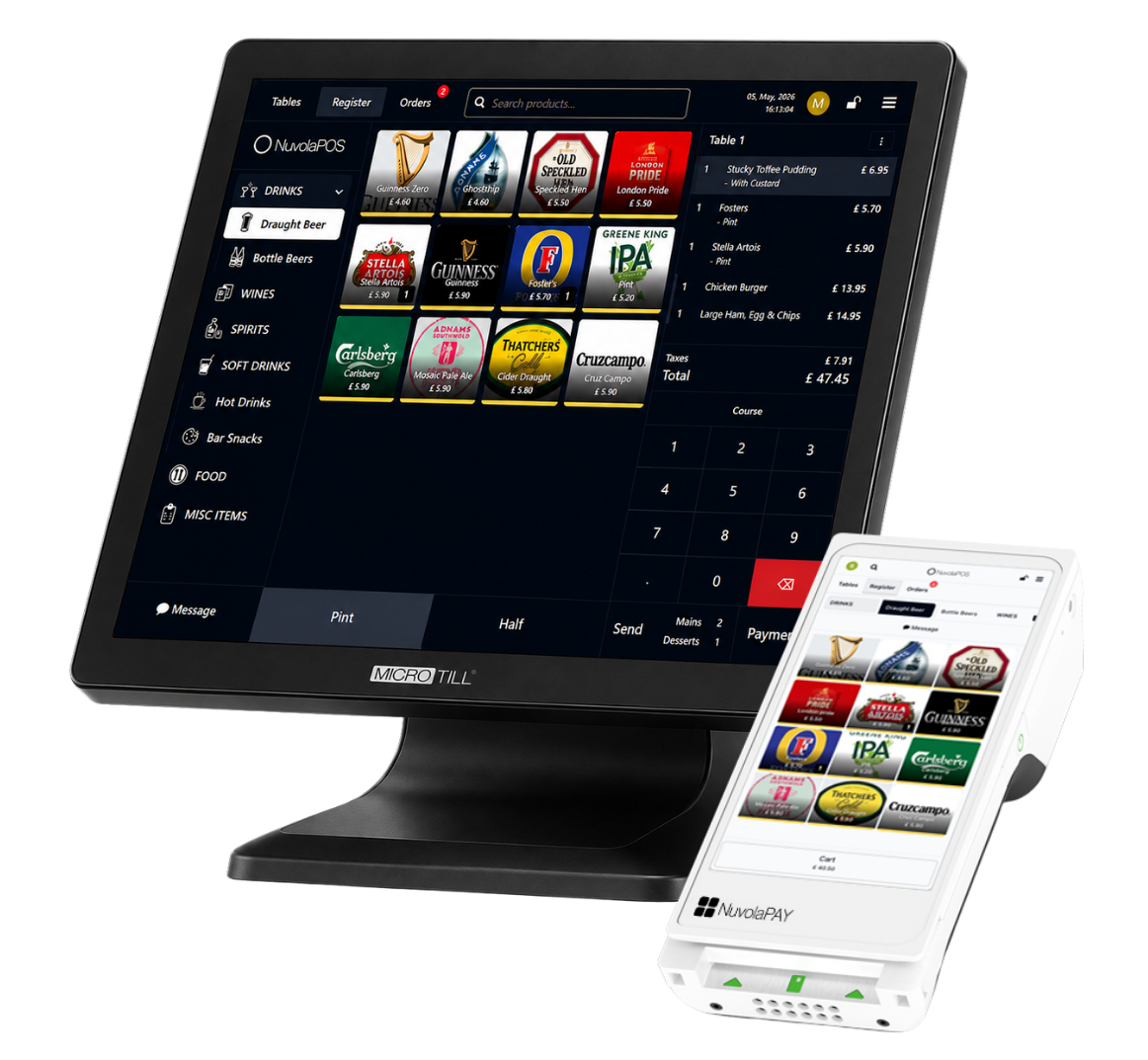 Microtill EPOS terminal with NuvolaPAY handheld payment device
