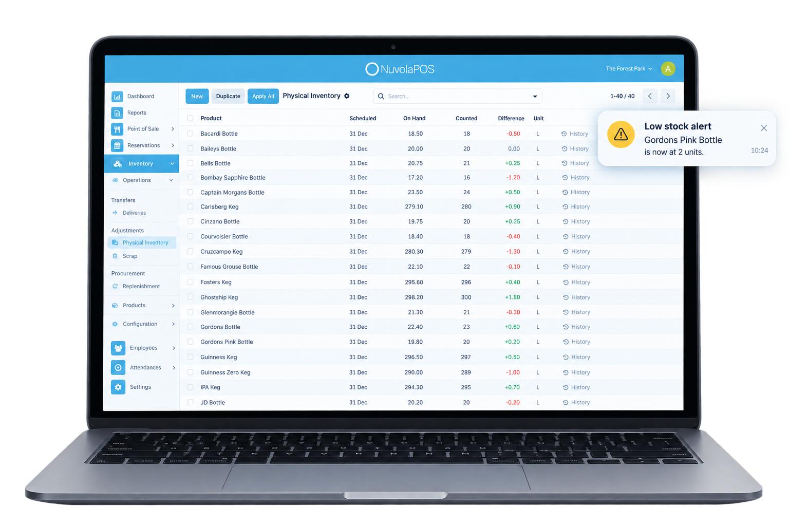 NuvolaPOS stock and inventory management